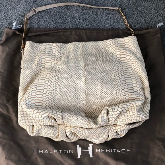 New NWT Halston Heritage cream beige leather croc patent shoulder hobo bag - Picture 2 of 10